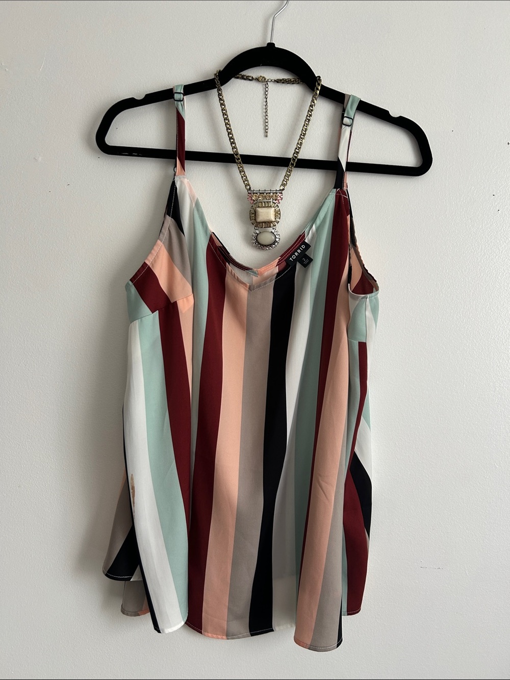 torrid Mint, Blush & Burgundy Vertical Stripe V-Neck Cami